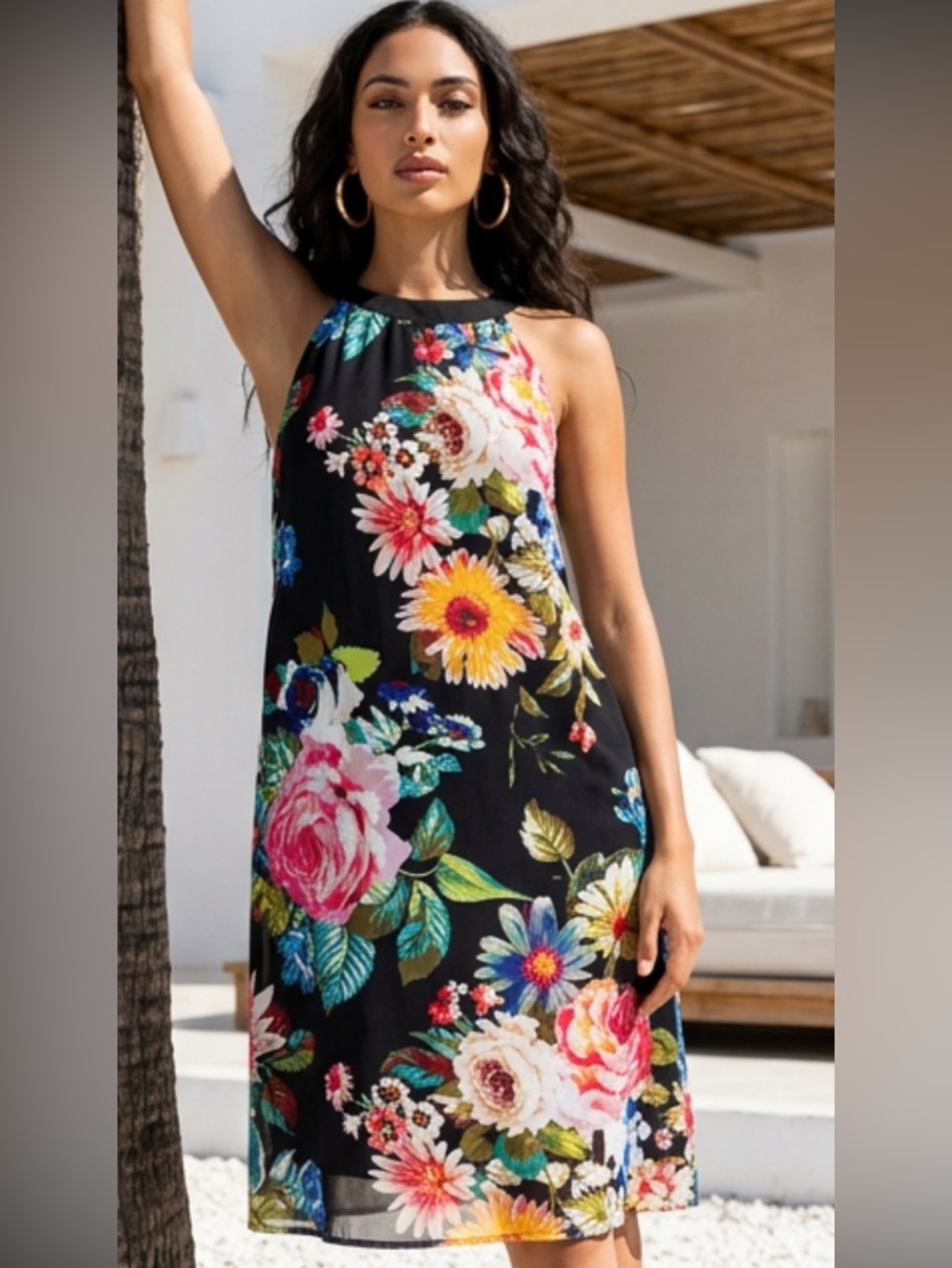 Black floral Halter dress | Nordstrom Sleeveless Midi Halter Dress NWOT Size L.